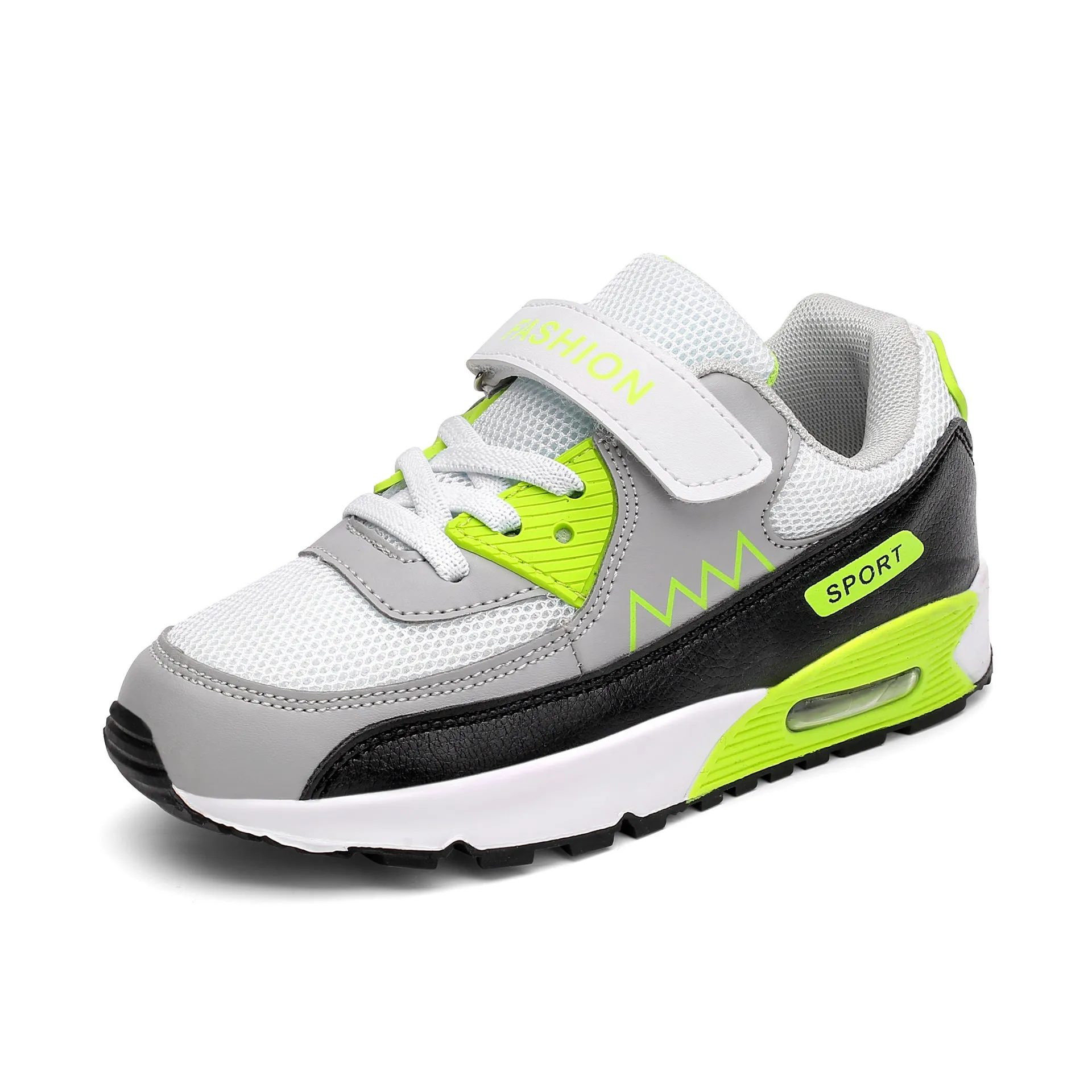 Autumn children breathable mesh sports shoes with Velcro fastening, grey orange colour, rubber sole