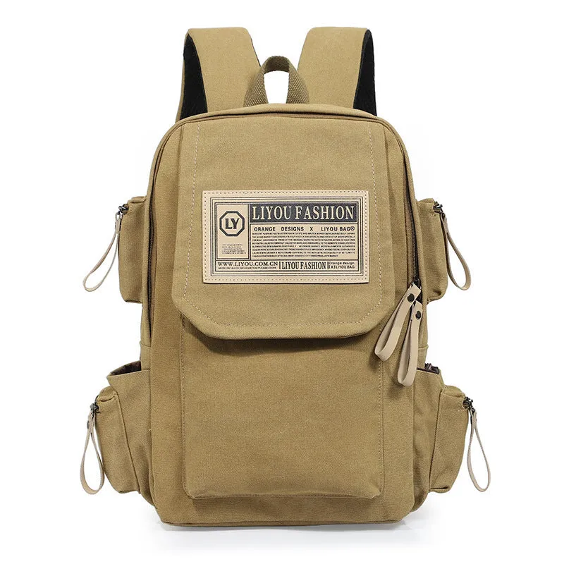 Canvas leisure sports travel backpack with letter pattern, available in four colours, 20-35L capacity