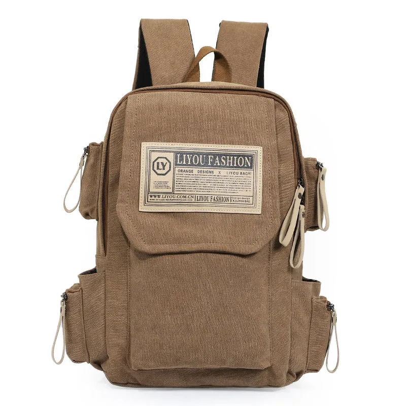 Canvas leisure sports travel backpack with letter pattern, available in four colours, 20-35L capacity