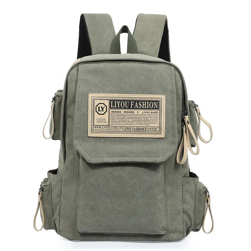 Canvas leisure sports travel backpack with letter pattern, available in four colours, 20-35L capacity