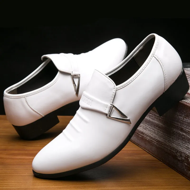 Men's casual wild shoes in artificial PU leather, black colour, lace-up design, side view