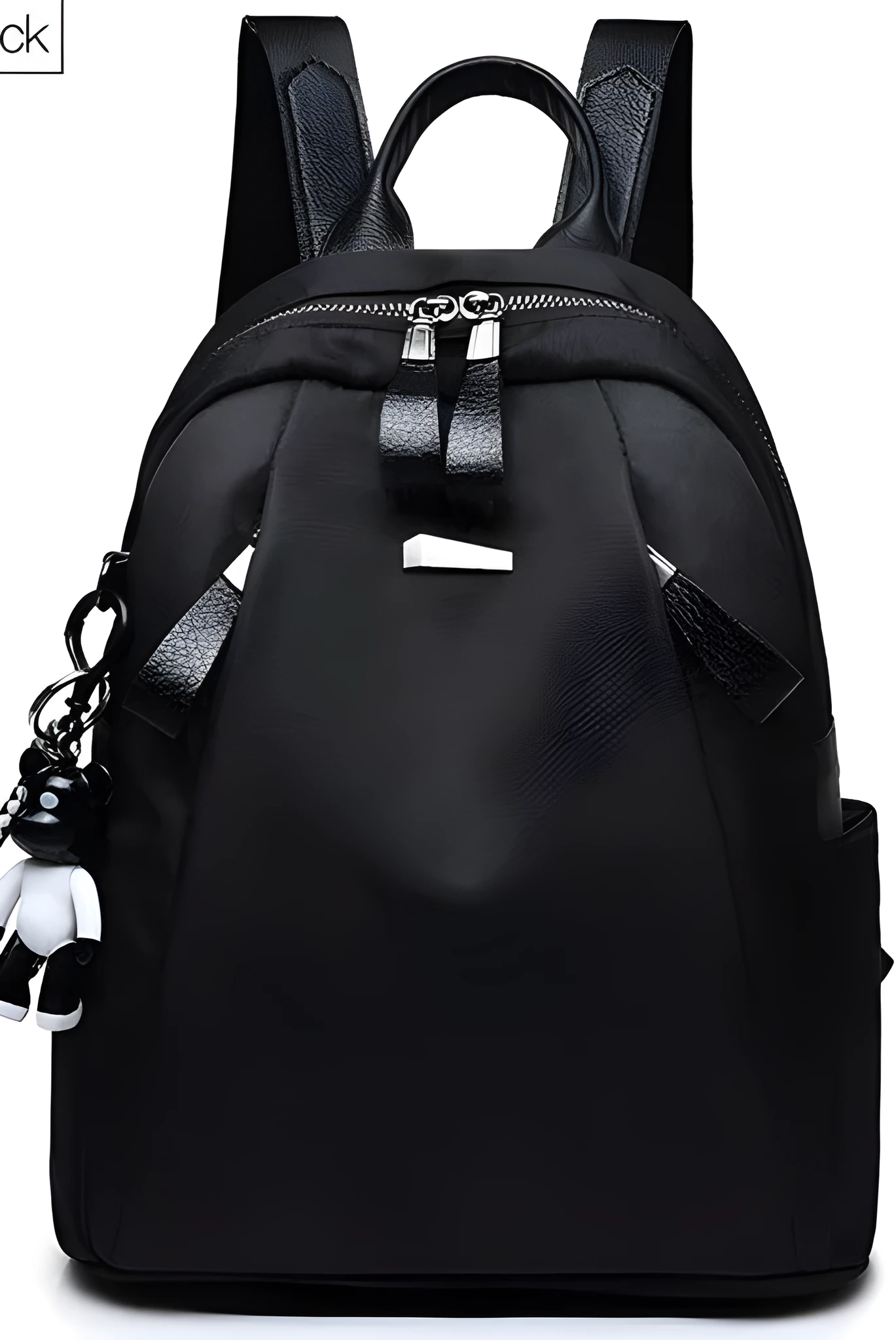 Bear large Oxford cloth backpack for women in black with belt decoration and double straps