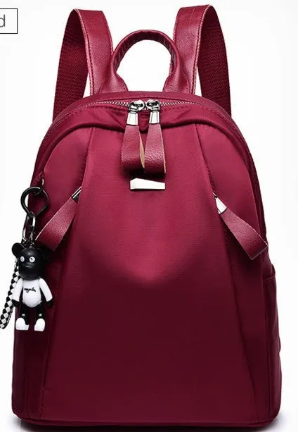 Bear large Oxford cloth backpack for women in black with belt decoration and double straps