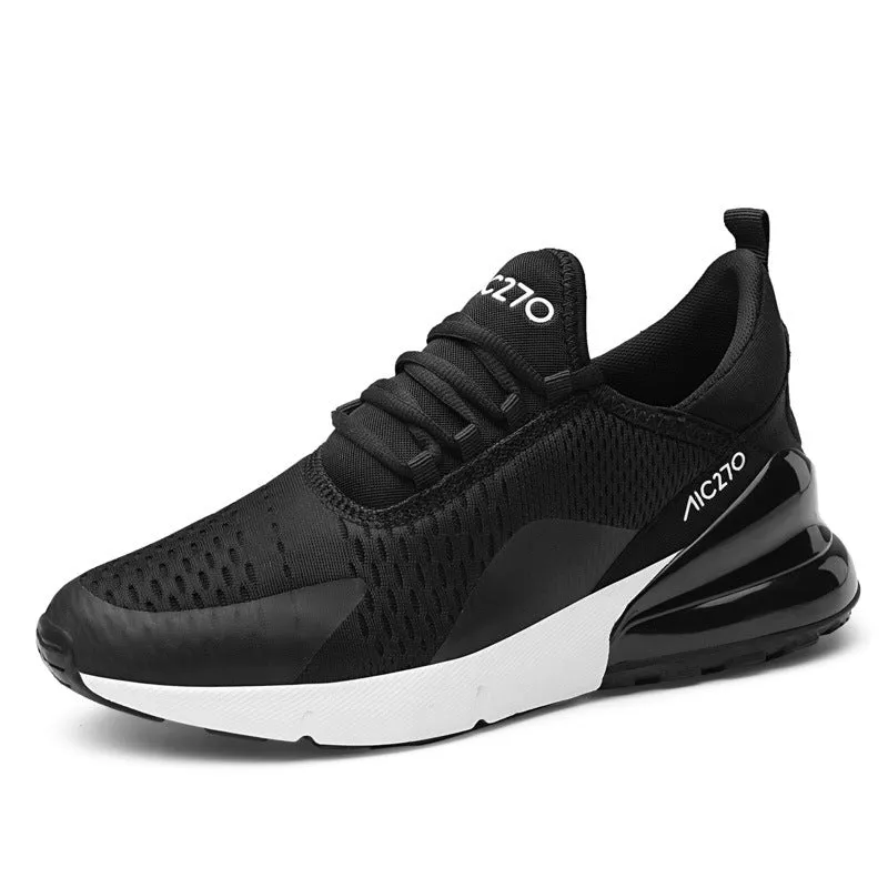 Men's mesh casual shoe with front strap, rubber sole, colour-blocked upper in black and red