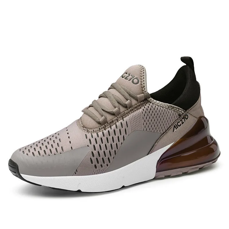 Men's mesh casual shoe with front strap, rubber sole, colour-blocked upper in black and red