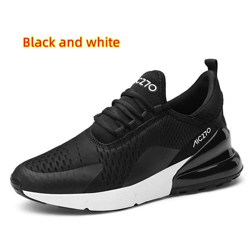 Men's mesh casual shoe with front strap, rubber sole, colour-blocked upper in black and red