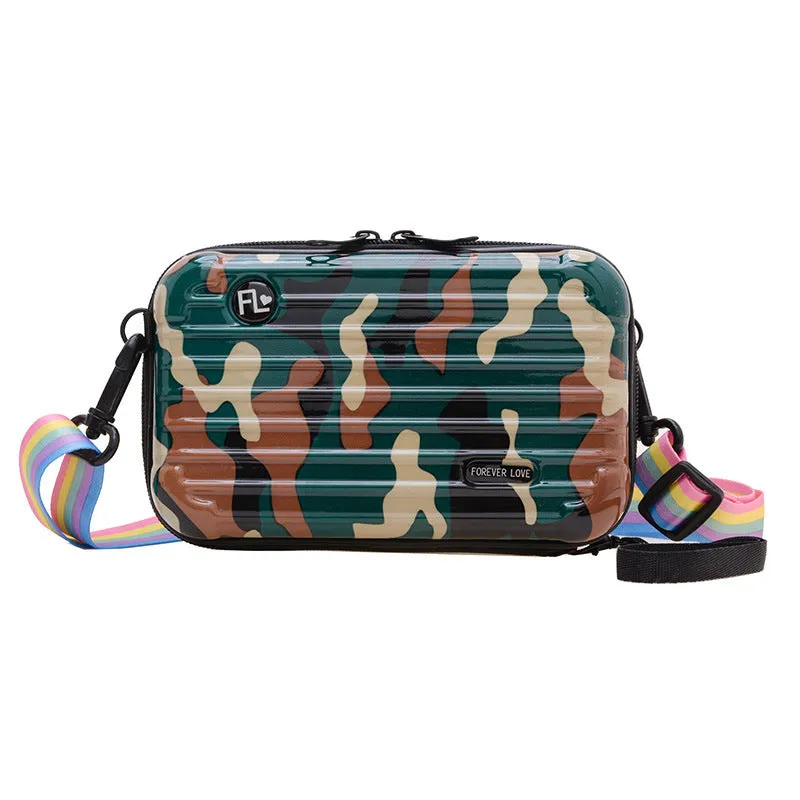 PVC one-shoulder cross body bag with geometric pattern, 18cm width, 11cm height, 110cm strap