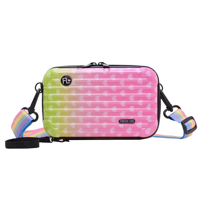 PVC one-shoulder cross body bag with geometric pattern, 18cm width, 11cm height, 110cm strap