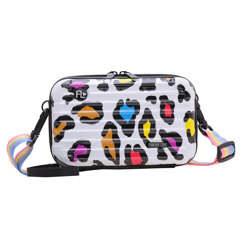 PVC one-shoulder cross body bag with geometric pattern, 18cm width, 11cm height, 110cm strap