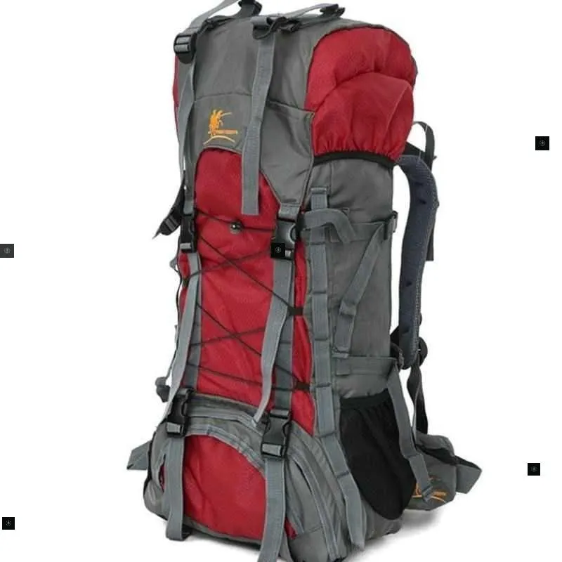 60L waterproof leather hiking backpack with zipper, available in twelve colours, for camping and climbing