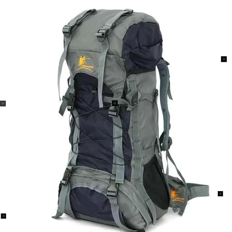 60L waterproof leather hiking backpack with zipper, available in twelve colours, for camping and climbing