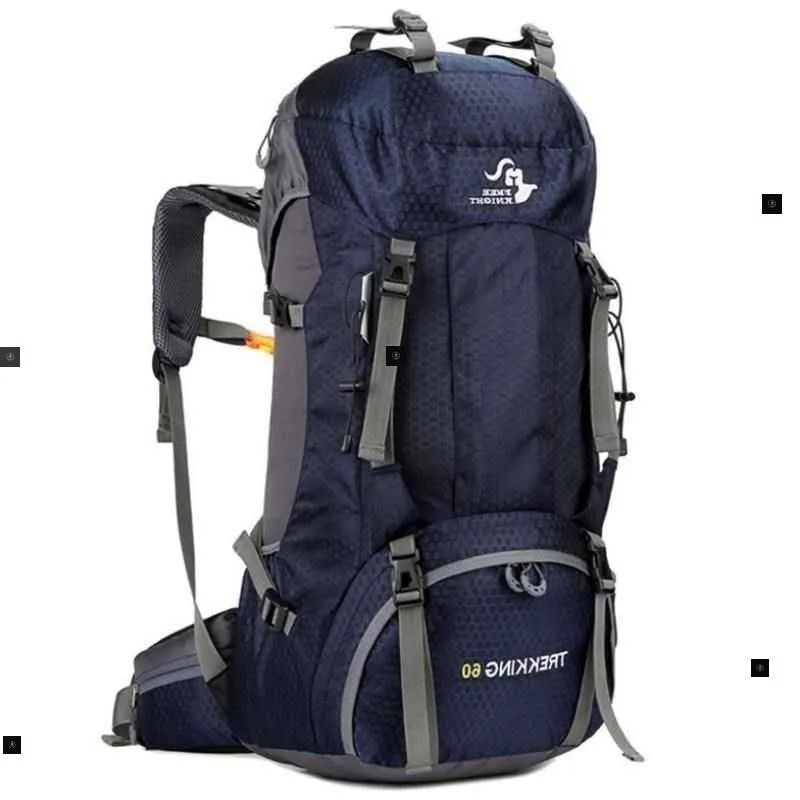60L waterproof leather hiking backpack with zipper, available in twelve colours, for camping and climbing