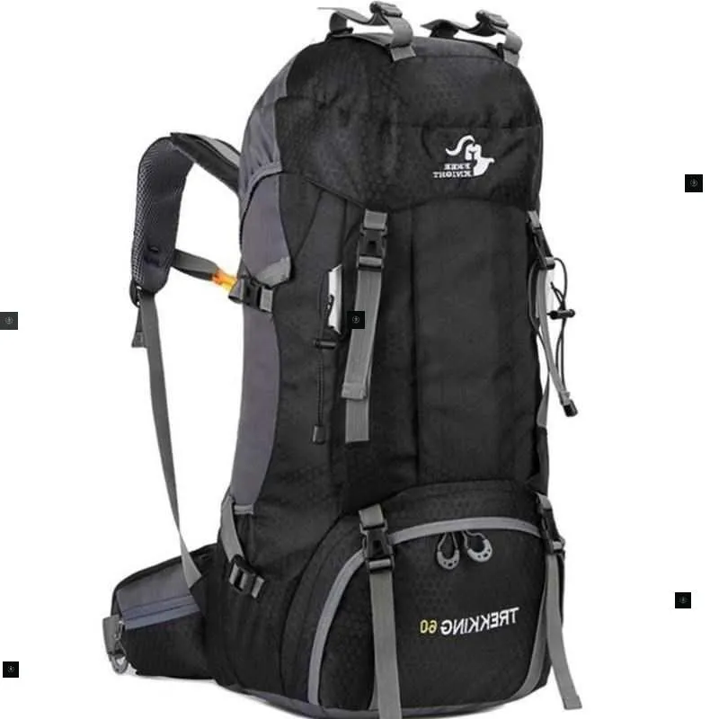 60L waterproof leather hiking backpack with zipper, available in twelve colours, for camping and climbing