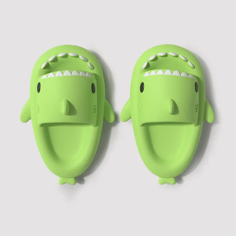 Children's summer thick bottom shark EVA slippers in multiple colours on a light background