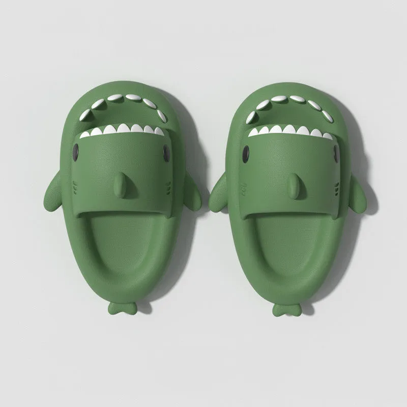 Children's summer thick bottom shark EVA slippers in multiple colours on a light background