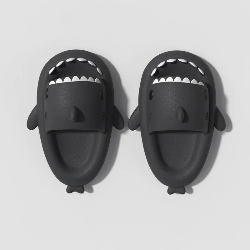 Children's summer thick bottom shark EVA slippers in multiple colours on a light background