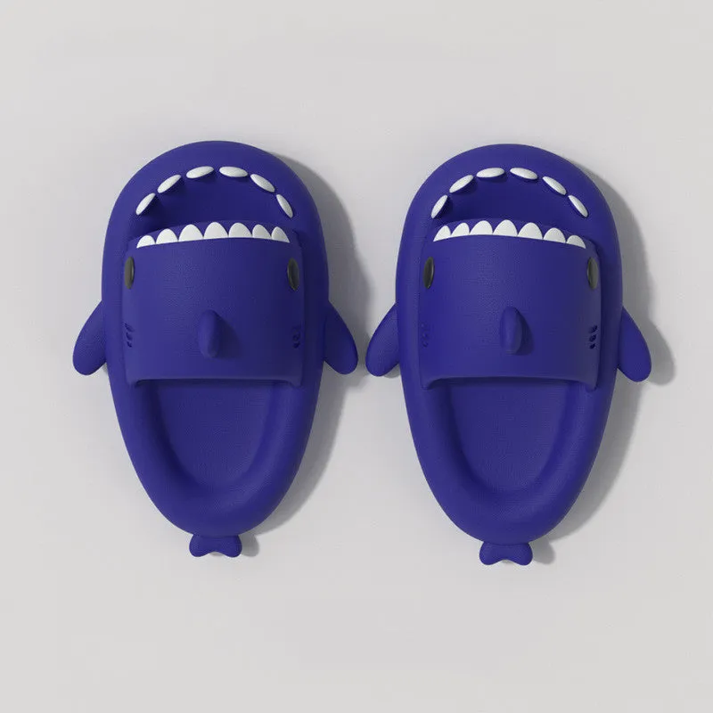 Children's summer thick bottom shark EVA slippers in multiple colours on a light background