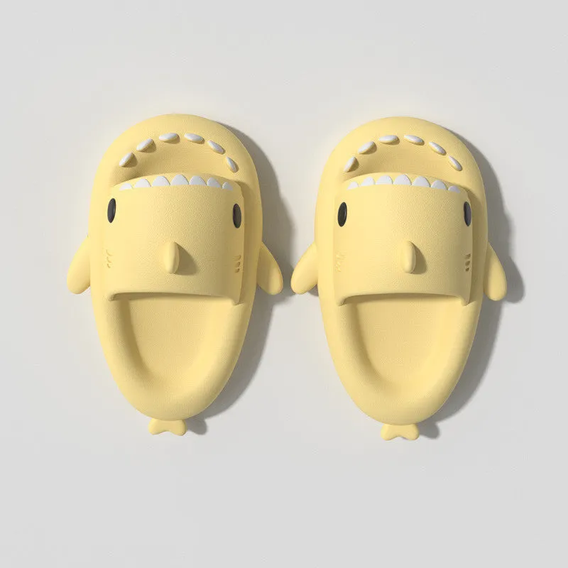 Children's summer thick bottom shark EVA slippers in multiple colours on a light background