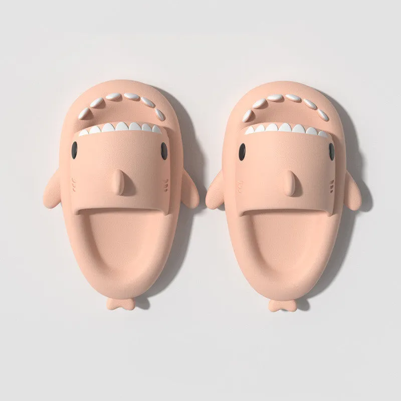 Children's summer thick bottom shark EVA slippers in multiple colours on a light background