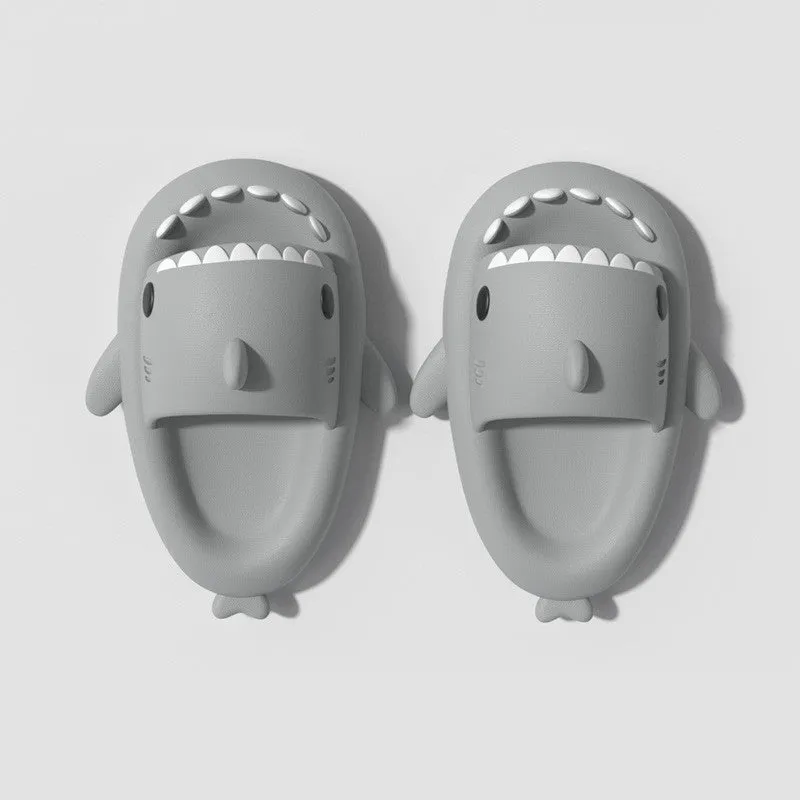 Children's summer thick bottom shark EVA slippers in multiple colours on a light background
