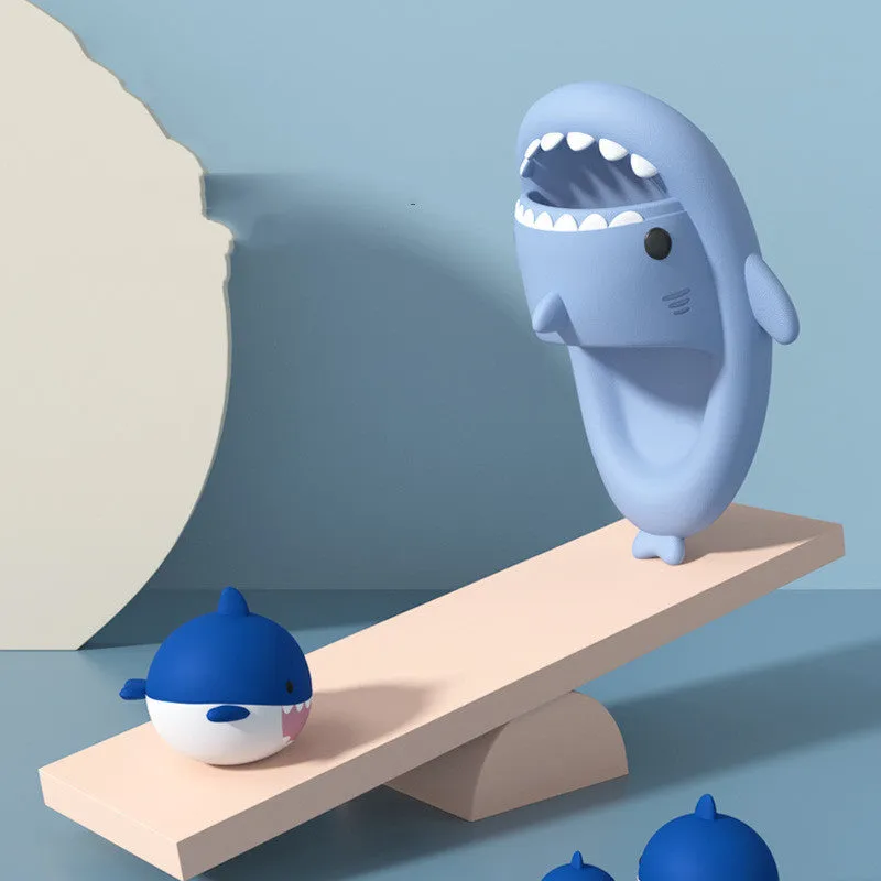 Children's summer thick bottom shark EVA slippers in multiple colours on a light background