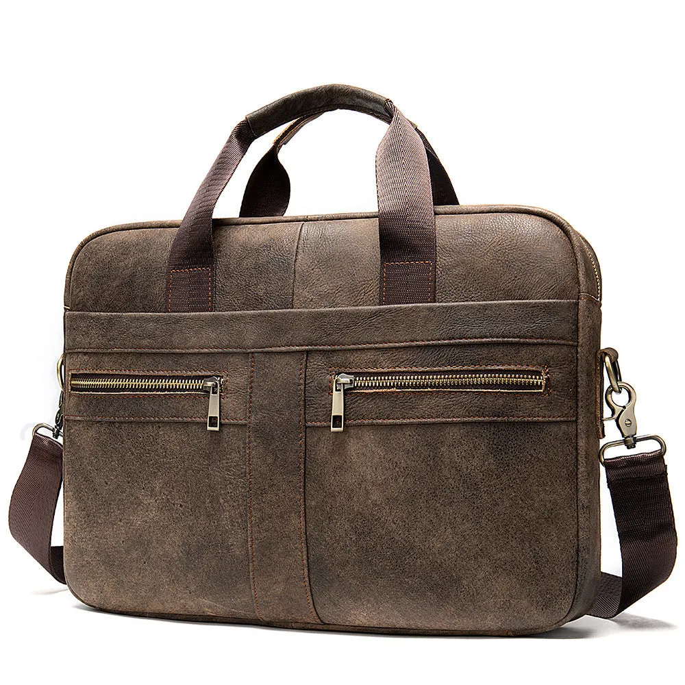Business men briefcase first layer cowhide leather retro style black laptop bag