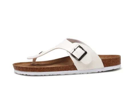 Cork leisure flip flop summer beach shoes with open toe and hollow design in white and black, sizes 35-46