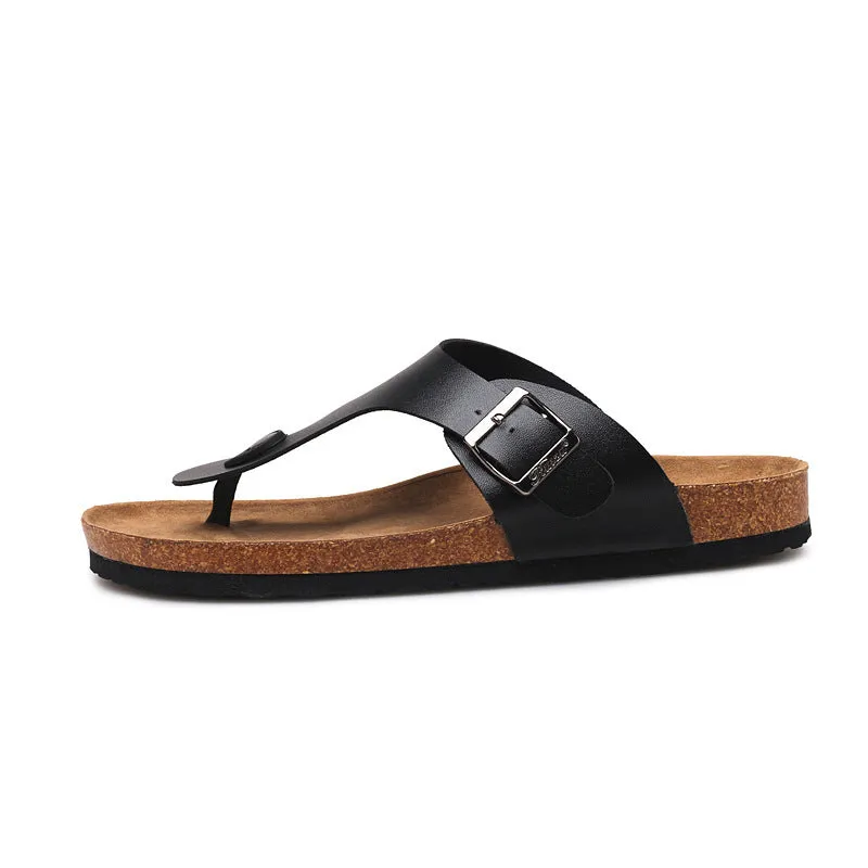 Cork leisure flip flop summer beach shoes with open toe and hollow design in white and black, sizes 35-46