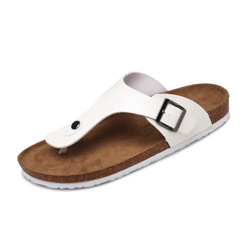 Cork leisure flip flop summer beach shoes with open toe and hollow design in white and black, sizes 35-46