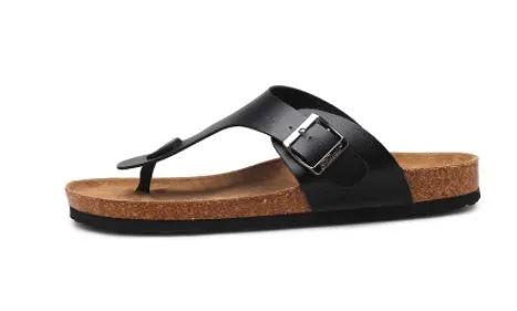 Cork leisure flip flop summer beach shoes with open toe and hollow design in white and black, sizes 35-46