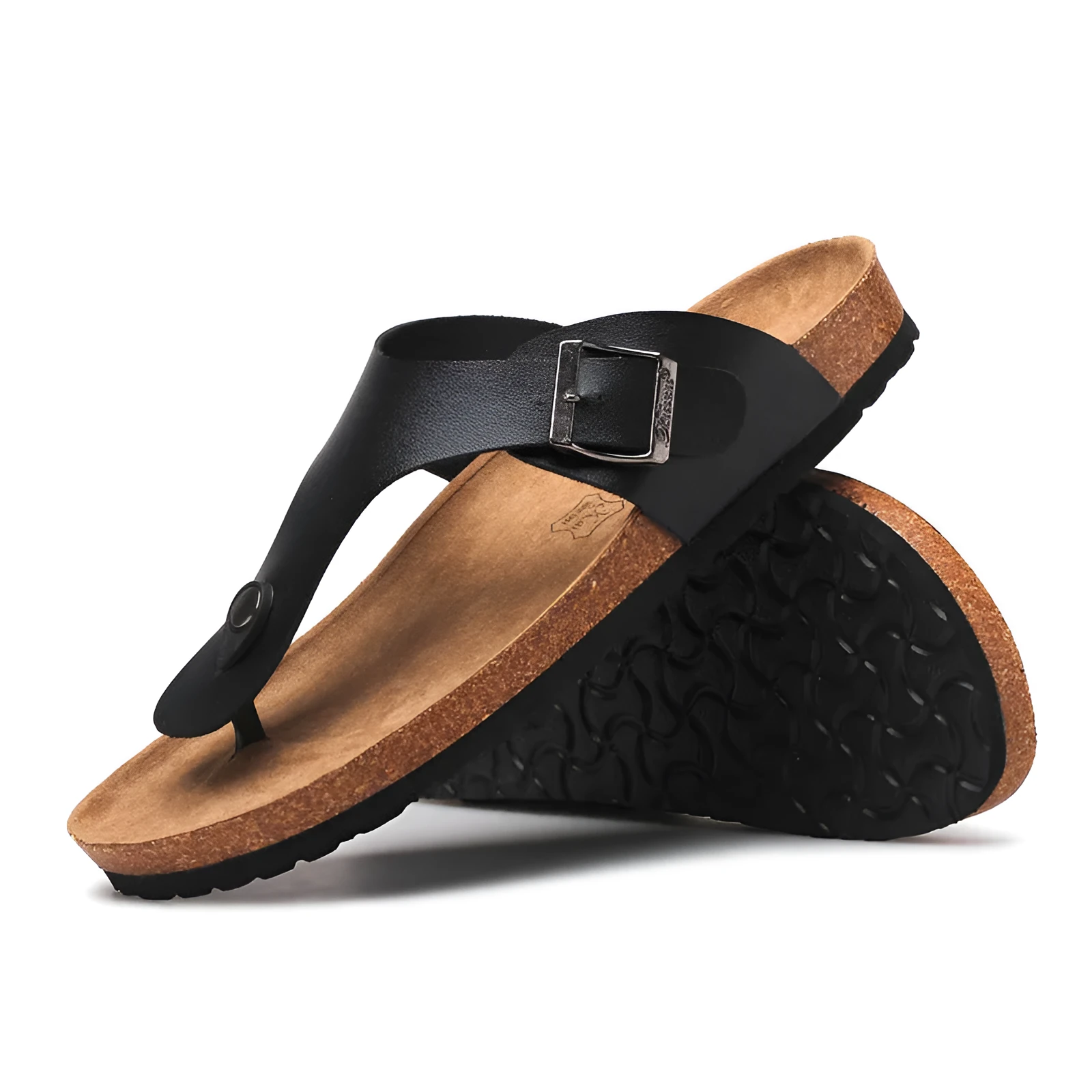 Cork leisure flip flop summer beach shoes with open toe and hollow design in white and black, sizes 35-46