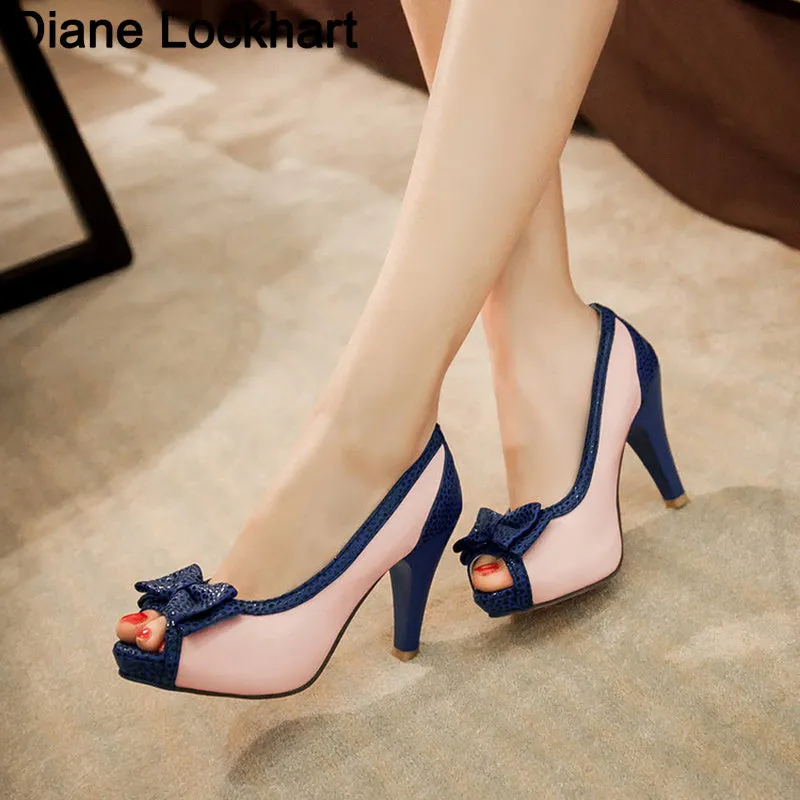 Women's high heels in plain beige with fish mouth toe and shallow mouth design, artificial leather upper