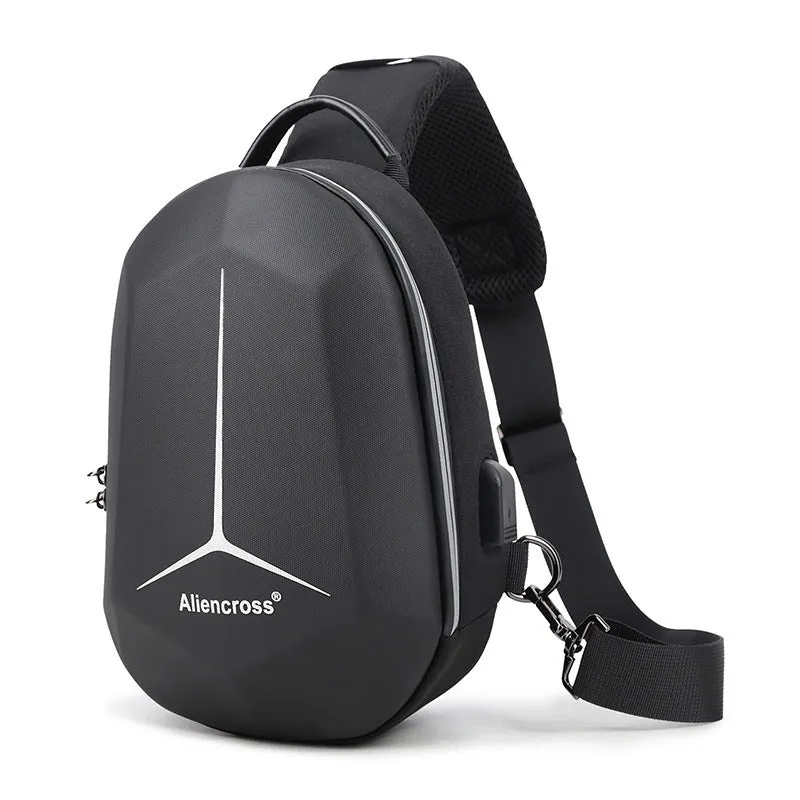 Waterproof Oxford cloth chest bag in black, shown with dimensions 20cm by 10cm by 30cm.