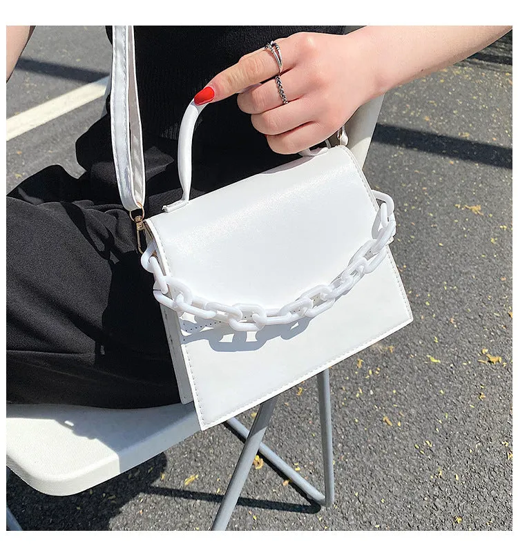 Women's PU leather horizontal square crossbody bag one-shoulder design 18cm top width 20cm bottom width 16cm height