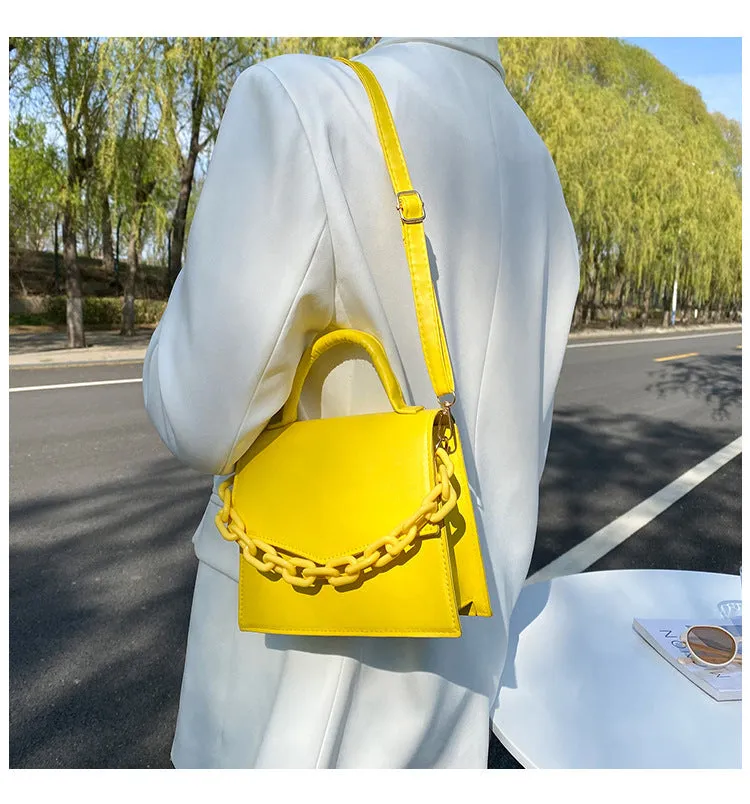 Women's PU leather horizontal square crossbody bag one-shoulder design 18cm top width 20cm bottom width 16cm height