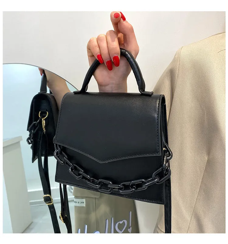 Women's PU leather horizontal square crossbody bag one-shoulder design 18cm top width 20cm bottom width 16cm height