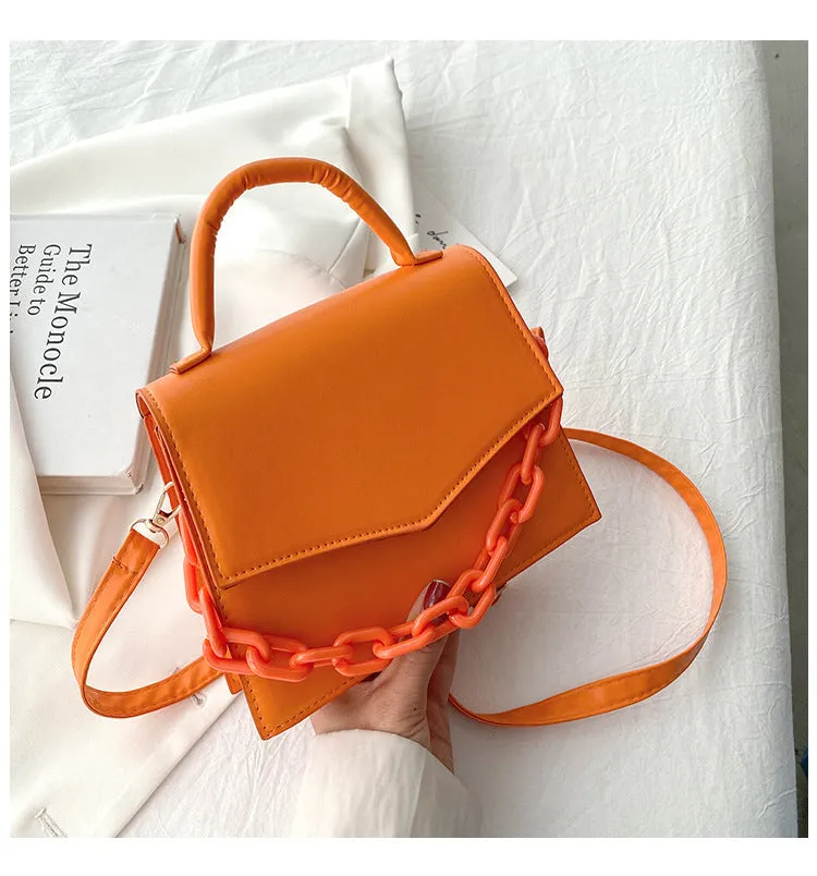 Women's PU leather horizontal square crossbody bag one-shoulder design 18cm top width 20cm bottom width 16cm height