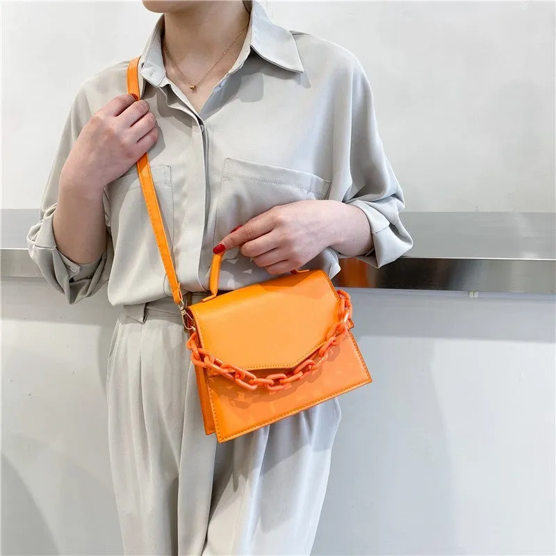 Women's PU leather horizontal square crossbody bag one-shoulder design 18cm top width 20cm bottom width 16cm height