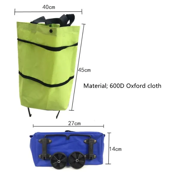 Foldable tug shopping cart in sapphire blue with Oxford cloth bag, metal bracket, and button closure