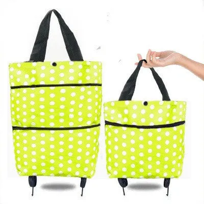 Foldable tug shopping cart in sapphire blue with Oxford cloth bag, metal bracket, and button closure