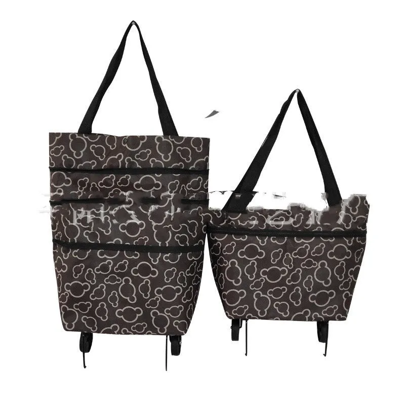 Foldable tug shopping cart in sapphire blue with Oxford cloth bag, metal bracket, and button closure