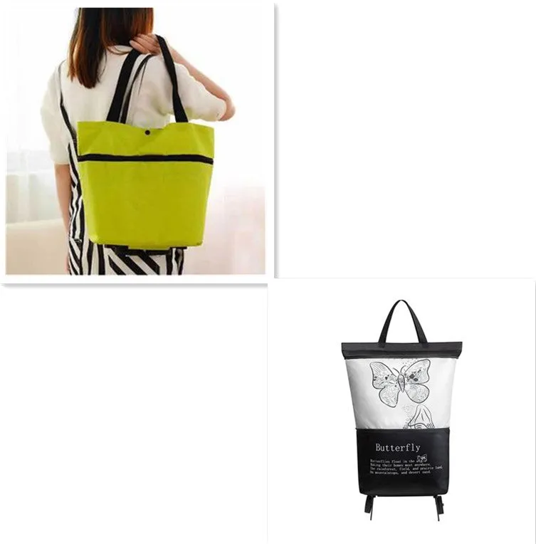 Foldable tug shopping cart in sapphire blue with Oxford cloth bag, metal bracket, and button closure