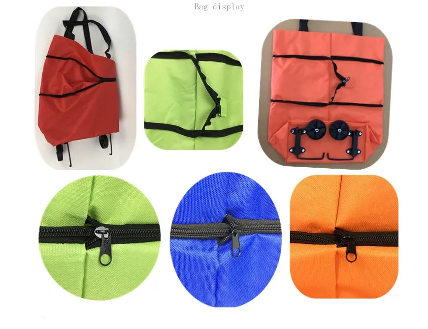 Foldable tug shopping cart in sapphire blue with Oxford cloth bag, metal bracket, and button closure