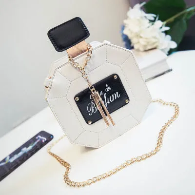 Mini chain crossbody bag women's round PU medium shoulder bag with printed letters and zipper closure in black