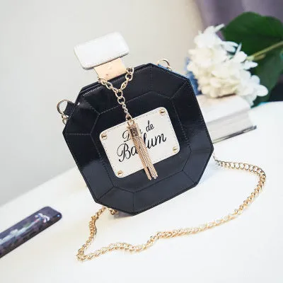 Mini chain crossbody bag women's round PU medium shoulder bag with printed letters and zipper closure in black
