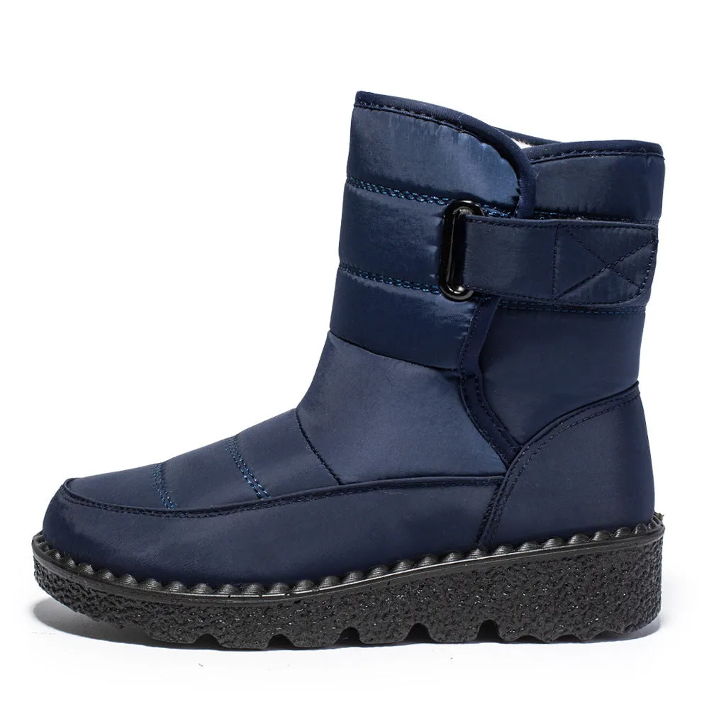 Winter fabric casual cotton snow boots with Velcro fastening, round toe, and 3.5cm rubber sole