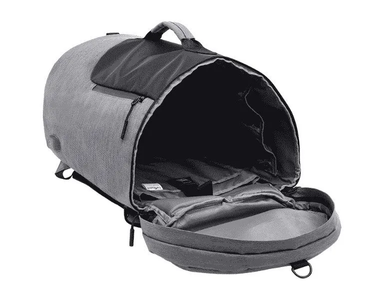 Large-capacity waterproof duffel bag for men, polyester, 36-55L, cylinder shape, light grey colour