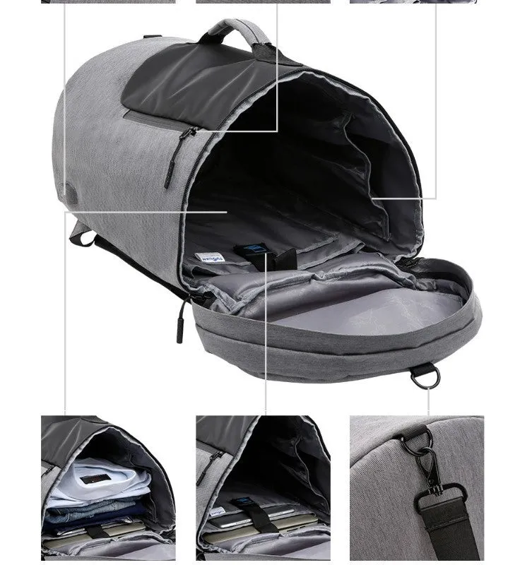Large-capacity waterproof duffel bag for men, polyester, 36-55L, cylinder shape, light grey colour