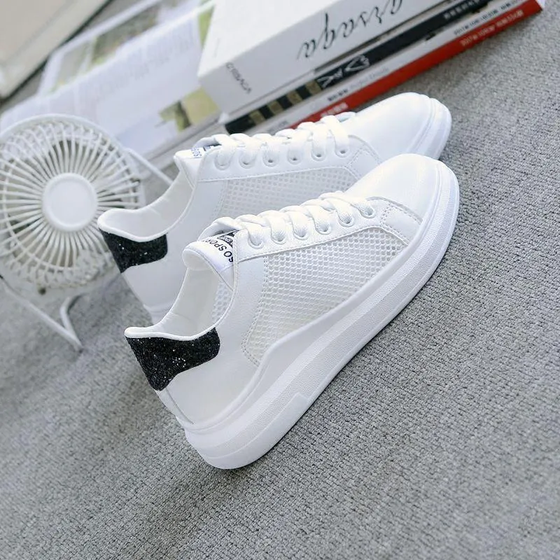 Women's casual mesh breathable sneakers, lightweight lace-up with rubber sole, available in black, light blue, pink