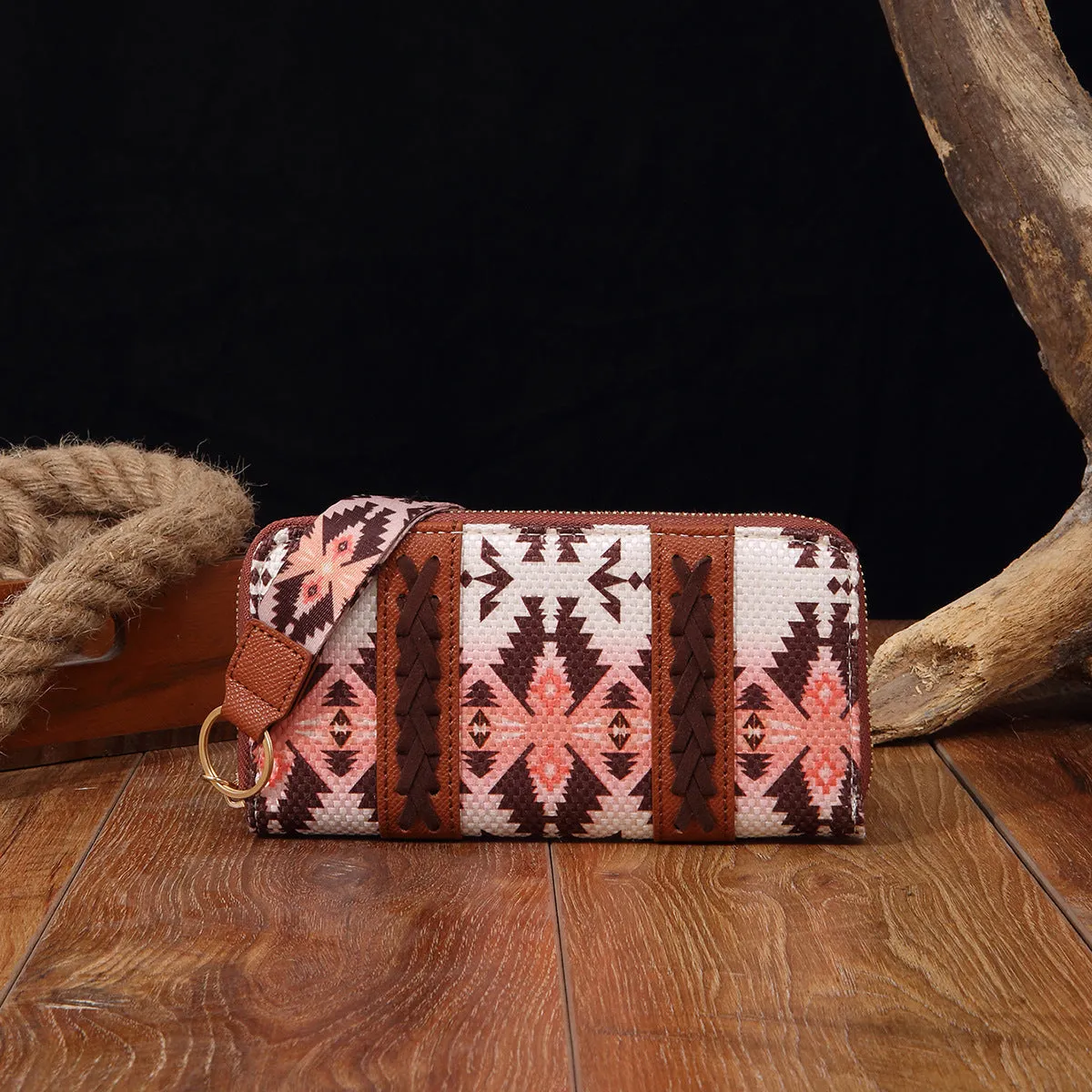 Vintage cotton and linen printed bohemian hand-carrying wallet card holder with contrast colour stitching